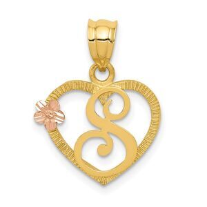 14k Two Tone Gold Grace Collection 15mm Heart Initial S Pendant